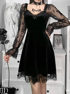 Moon Sexy Black Grunge Dark V Neck Aesthetic Vintage Mini Long Sleeve Autumn Outfit