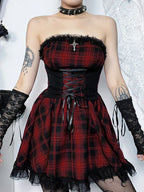 Gothic Contrast Tube Top Bodycon Dress