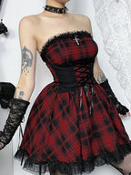 Gothic Contrast Tube Top Bodycon Dress