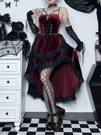 Low Swing Cocktail Party Vintage Goth Lace Smocked Elastic Waist Pleated Flowy Bodycon Outfit