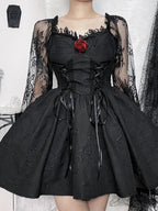 Grunge Party High Waist Gothic Dark Sexy A-Line Jacquard Lace Sleeve Lolita Vintage Harajuku Outfit