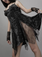 Y2K Mini High Grunge Lolita Dark Mesh Clubwear Sexy Velvet Slit Aesthetic Emo Gothic Vintage Waist Partywear Dress
