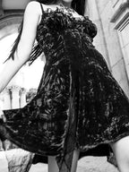 Y2K Mini High Grunge Lolita Dark Mesh Clubwear Sexy Velvet Slit Aesthetic Emo Gothic Vintage Waist Partywear Dress