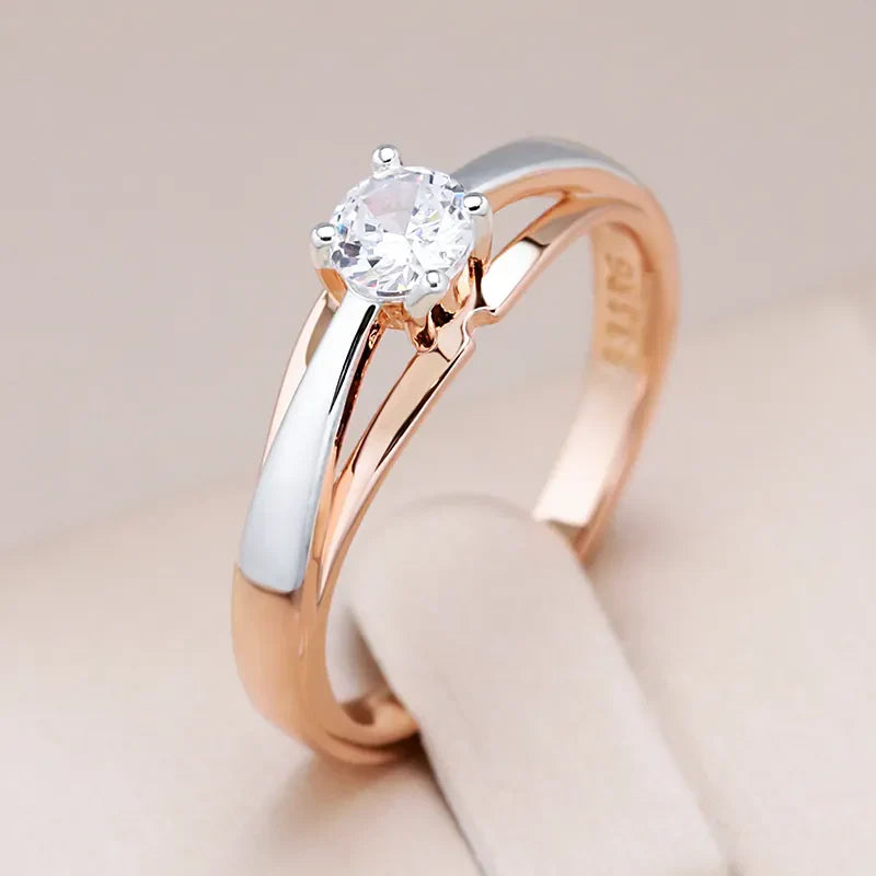 JuliaFashion-Luxury Rose Gold Silver Mix Zircon Ring