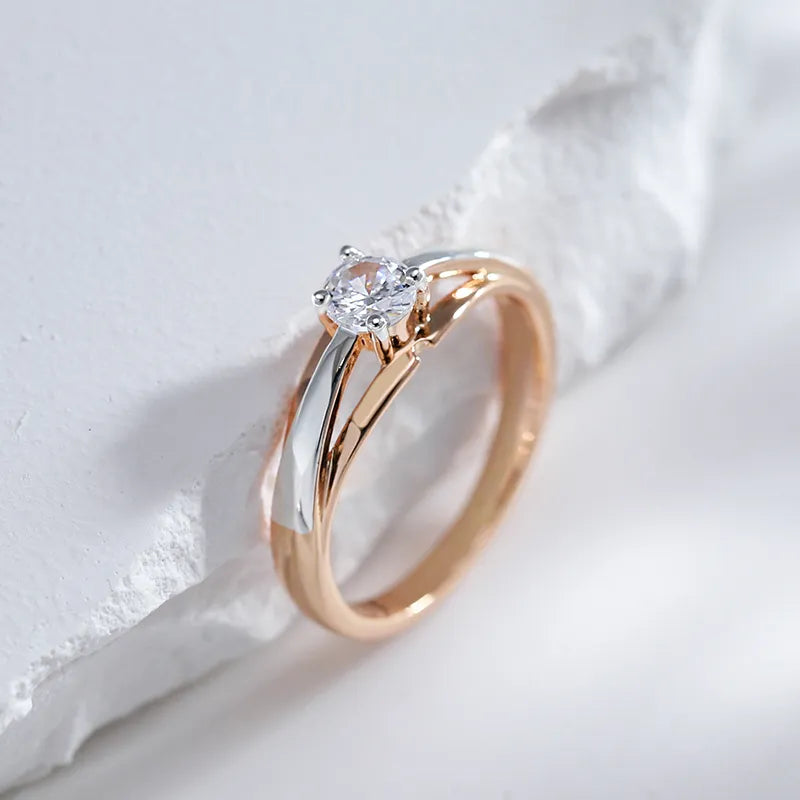 JuliaFashion-Luxury Rose Gold Silver Mix Zircon Ring