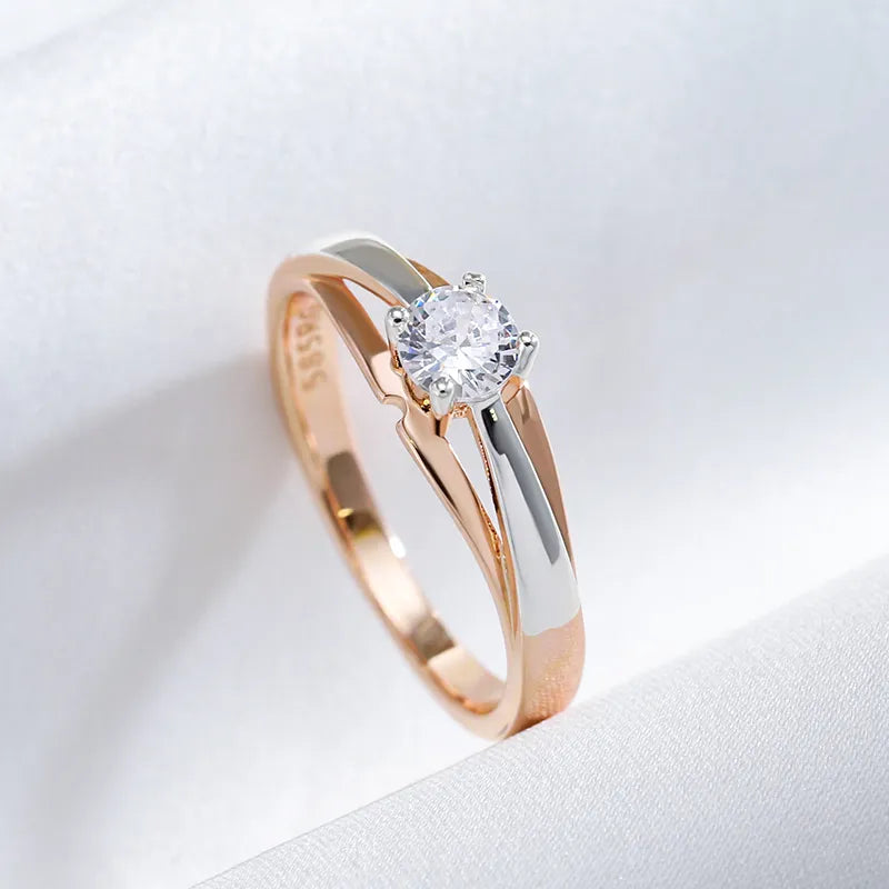 JuliaFashion-Luxury Rose Gold Silver Mix Zircon Ring