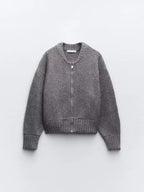 Zipper Sweater Casual Round Collar Long Sleeve High Street Lady Cardigan