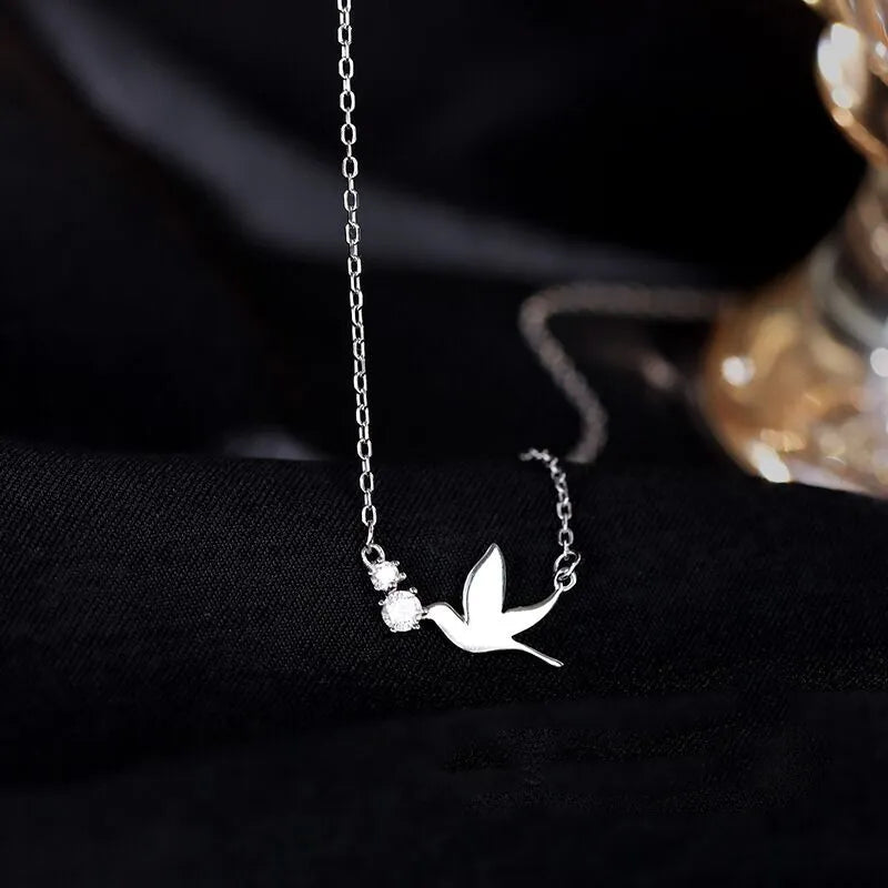 JuliaFashion-Cute White Dove Silver Necklace