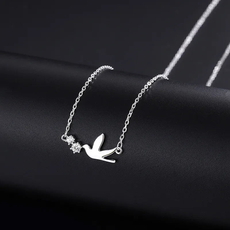 JuliaFashion-Cute White Dove Silver Necklace