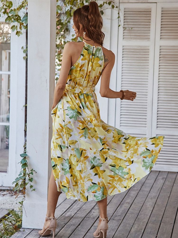 JuliaFashion - 2024Sleeveless Floral Print Bohemian Long Party Beach Dress
