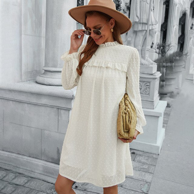 JuliaFashion - 2024  Solid Ruffles High Waist Bohemian Sexy Beach Mini Dress