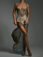 Leopard Patchwork Slit Maxi Dress