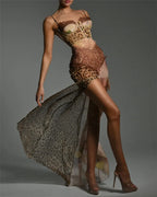 Leopard Patchwork Slit Maxi Dress