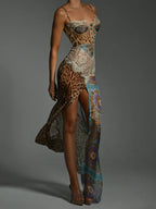Leopard Patchwork Slit Maxi Dress