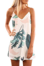 JuliaFashion-women Leaf Print Mini Dress