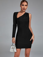 JuliaFashion-Elegant Black Bodycon Cut Out Dress