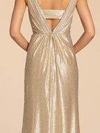 JuliaFashion-Luxury Gold Sequin Backless V-Neck Dress