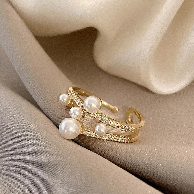 JuliaFashion-Exquisite Double-deck Pearl Adjustable Ring