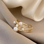 JuliaFashion-Exquisite Double-deck Pearl Adjustable Ring