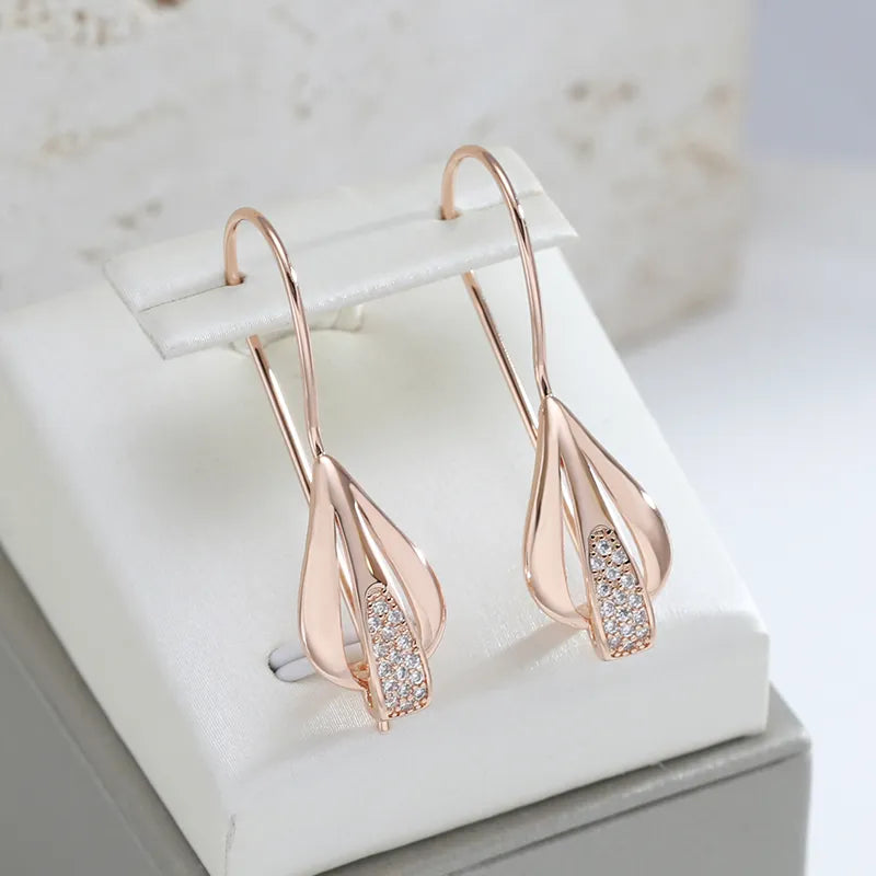JuliaFashion-Elegant Rose Gold Zircon Dangle Earring