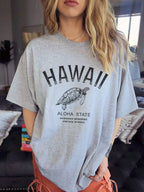 JuliaFashion-Malibu Catch Wave Sea Turtle Printed Womans Tee Clothing Vintage Casual Crewneck Tops Fashion Personality Street Female T-Shirts