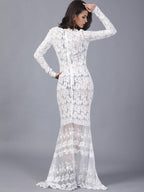 JuliaFashion-Margie Crochet Lace Sheer Bodycon Maxi Dress