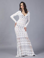 JuliaFashion-Margie Crochet Lace Sheer Bodycon Maxi Dress