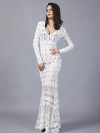 JuliaFashion-Margie Crochet Lace Sheer Bodycon Maxi Dress