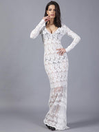 JuliaFashion-Margie Crochet Lace Sheer Bodycon Maxi Dress