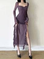 Mesh Split Midi Dress