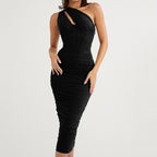 JuliaFashion - Ruched One Shoulder Bodycon Evening Cutout Dress