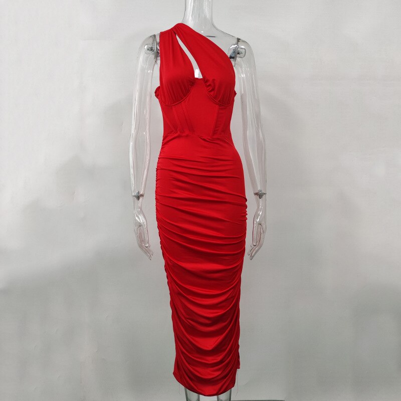 JuliaFashion - Ruched One Shoulder Bodycon Evening Cutout Dress