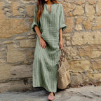 JuliaFashion-Cotton Linen Short Sleeve Summer Boho Dress
