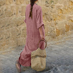 JuliaFashion-Cotton Linen Short Sleeve Summer Boho Dress