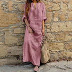 JuliaFashion-Cotton Linen Short Sleeve Summer Boho Dress