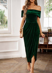 Velvet Off-the-shoulder Cocktail Dress S / Green