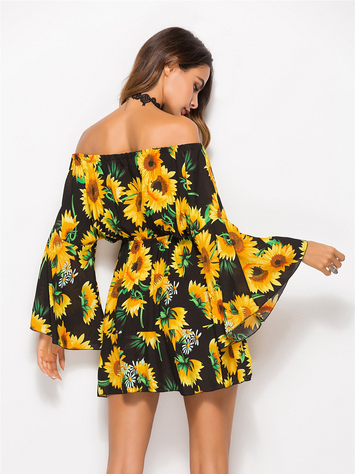 JuliaFashion-Floral Coast Sunflower Print Mini Dress