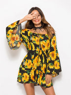 JuliaFashion-Floral Coast Sunflower Print Mini Dress