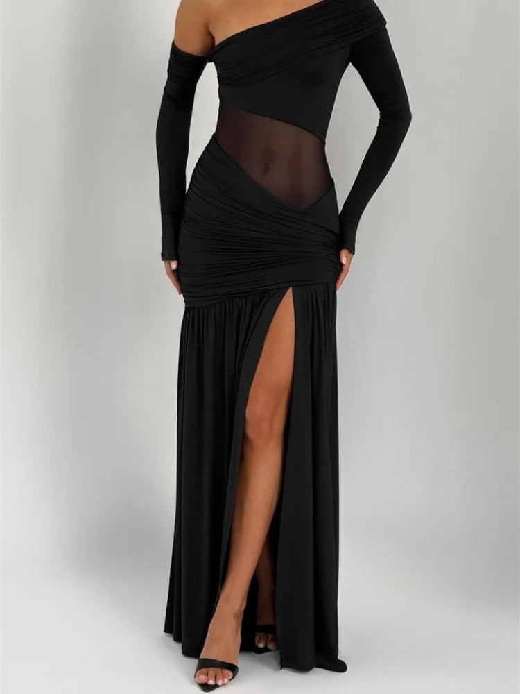 One Shoulder High Slit Maxi Dress