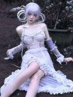 White Gothic Rope Lace Flying Sleeve Stiletto Strap Asymmetric Light Lolita Summer Party Dress