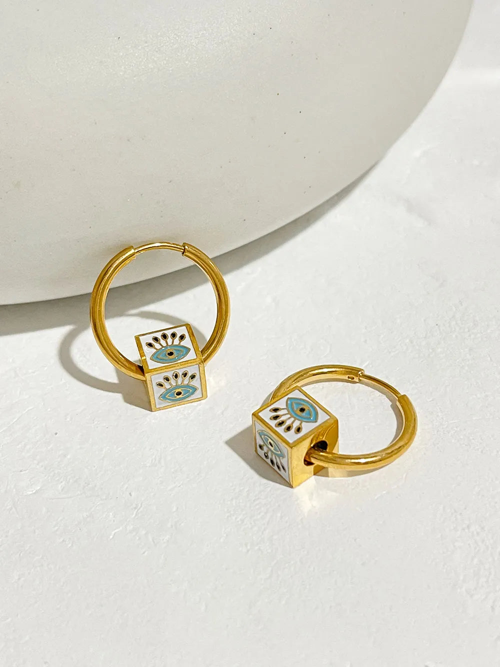 JuliaFashion-Multicolor Enamel Evil Eye Huggie Earrings