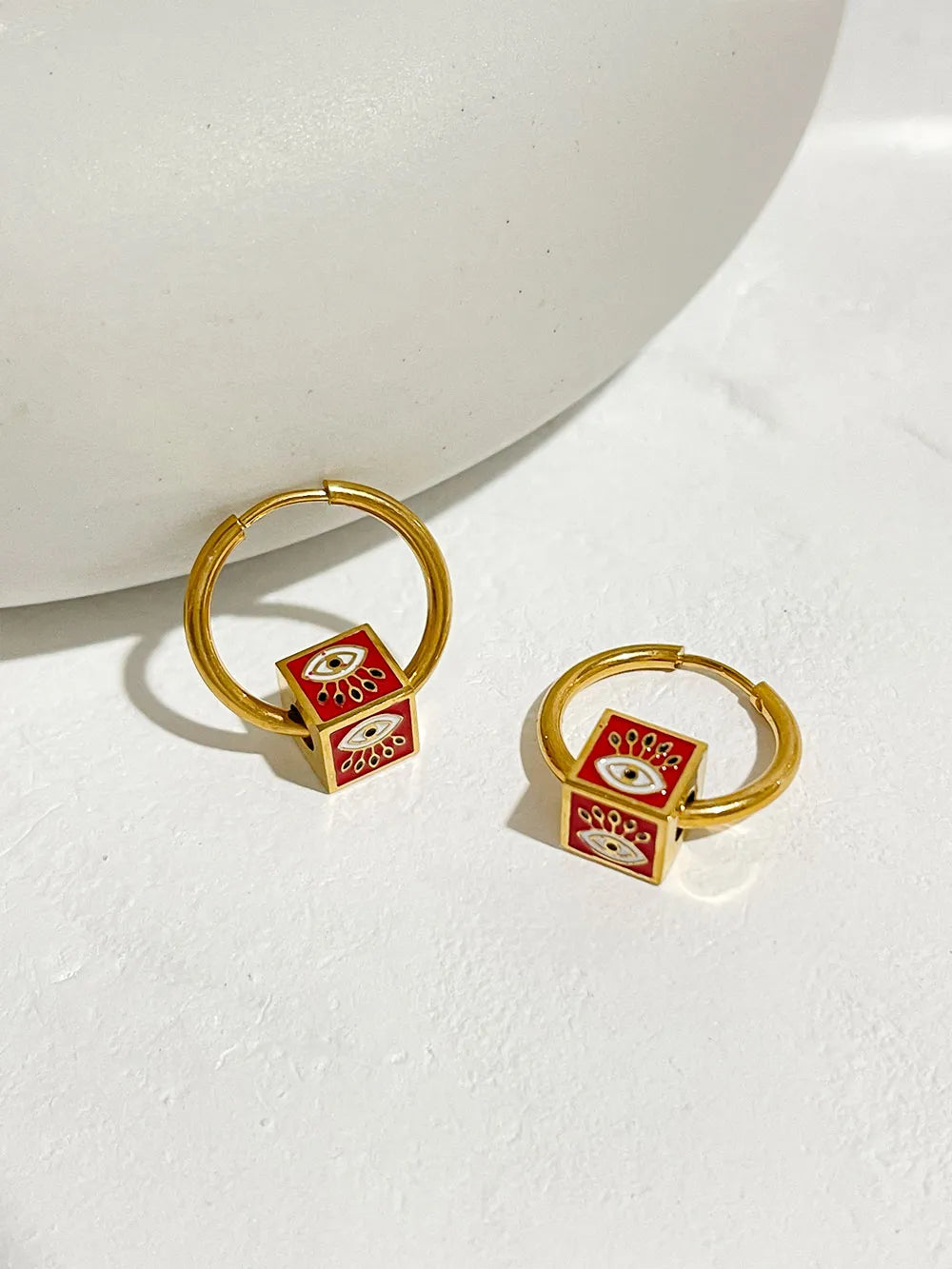 JuliaFashion-Multicolor Enamel Evil Eye Huggie Earrings