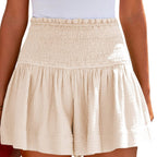 JuliaFashion-Elastic Waist Cotton Pleated Ruffle Shorts