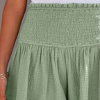JuliaFashion-Elastic Waist Cotton Pleated Ruffle Shorts