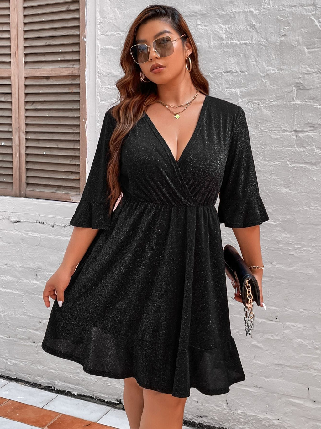 JuliaFashion-Chubby Half Sleeve V-Neck Elegant Party Dresses