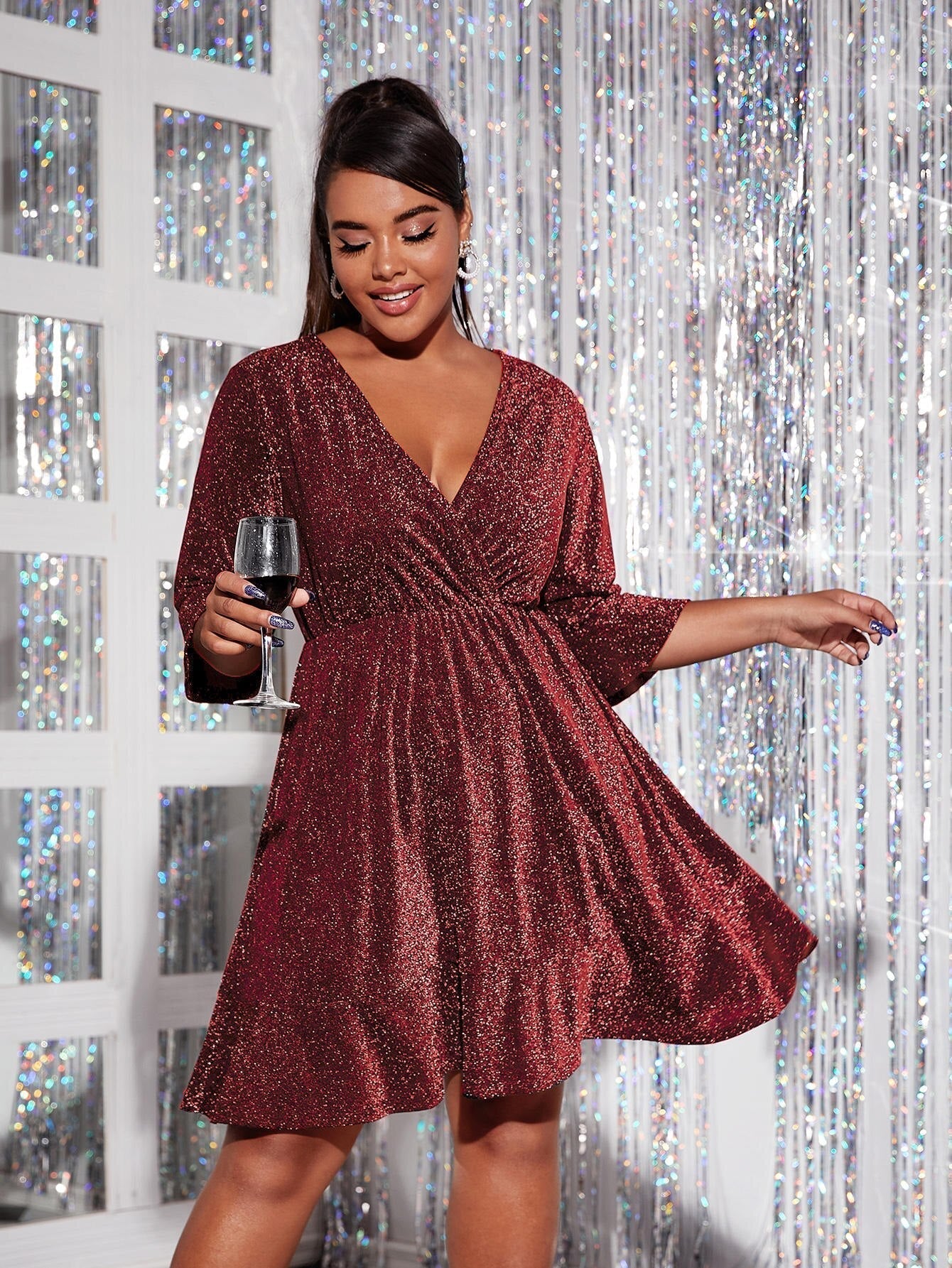 JuliaFashion-Chubby Half Sleeve V-Neck Elegant Party Dresses