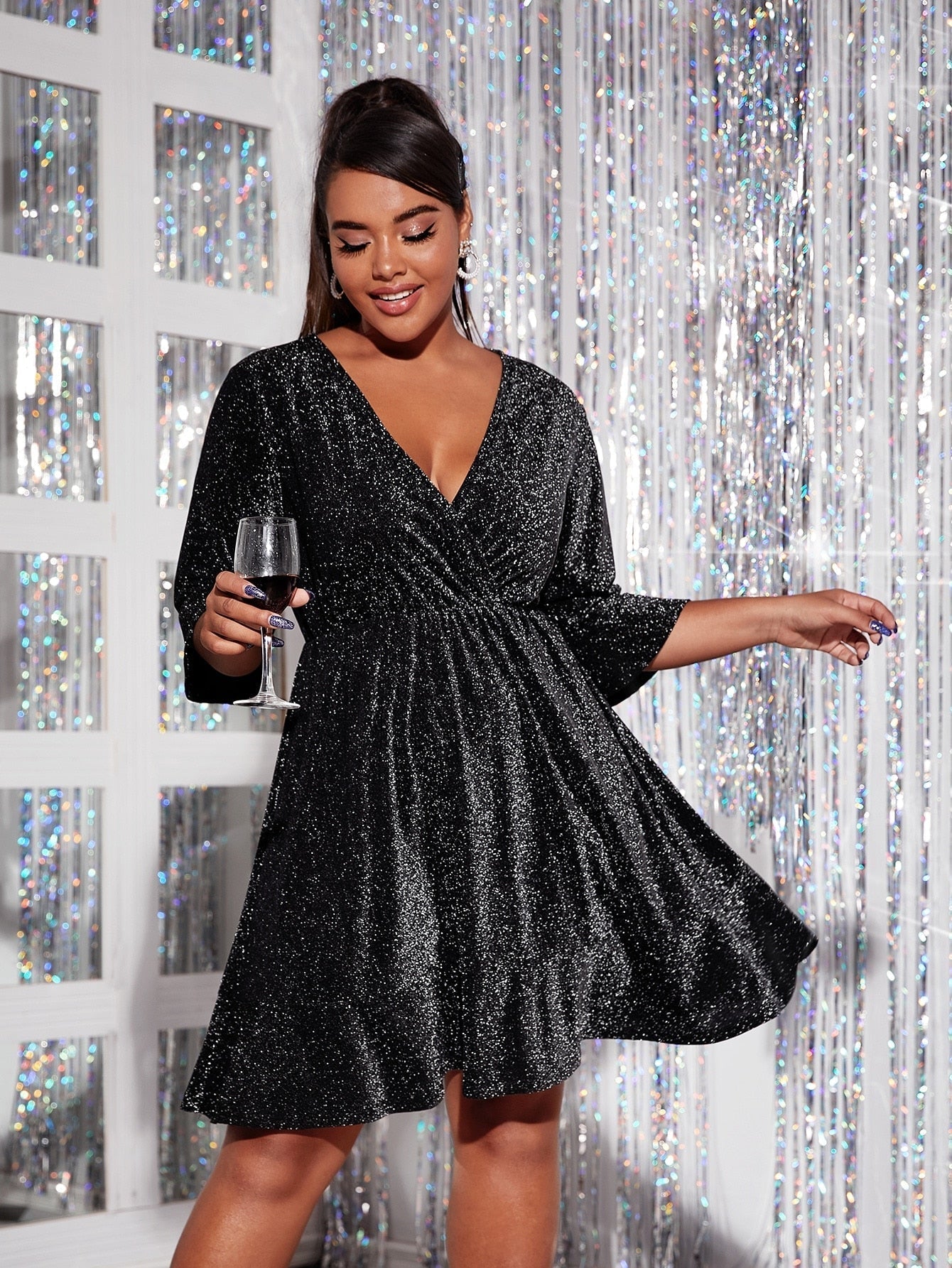 JuliaFashion-Chubby Half Sleeve V-Neck Elegant Party Dresses