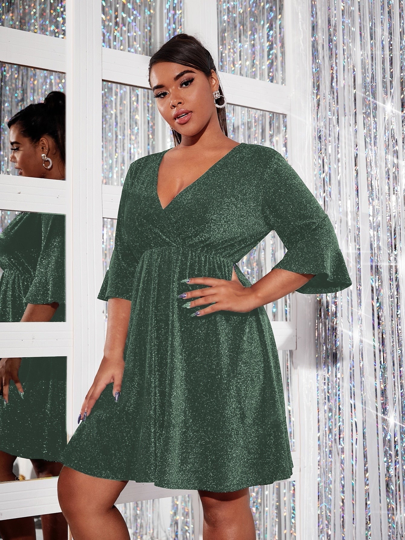 JuliaFashion-Chubby Half Sleeve V-Neck Elegant Party Dresses