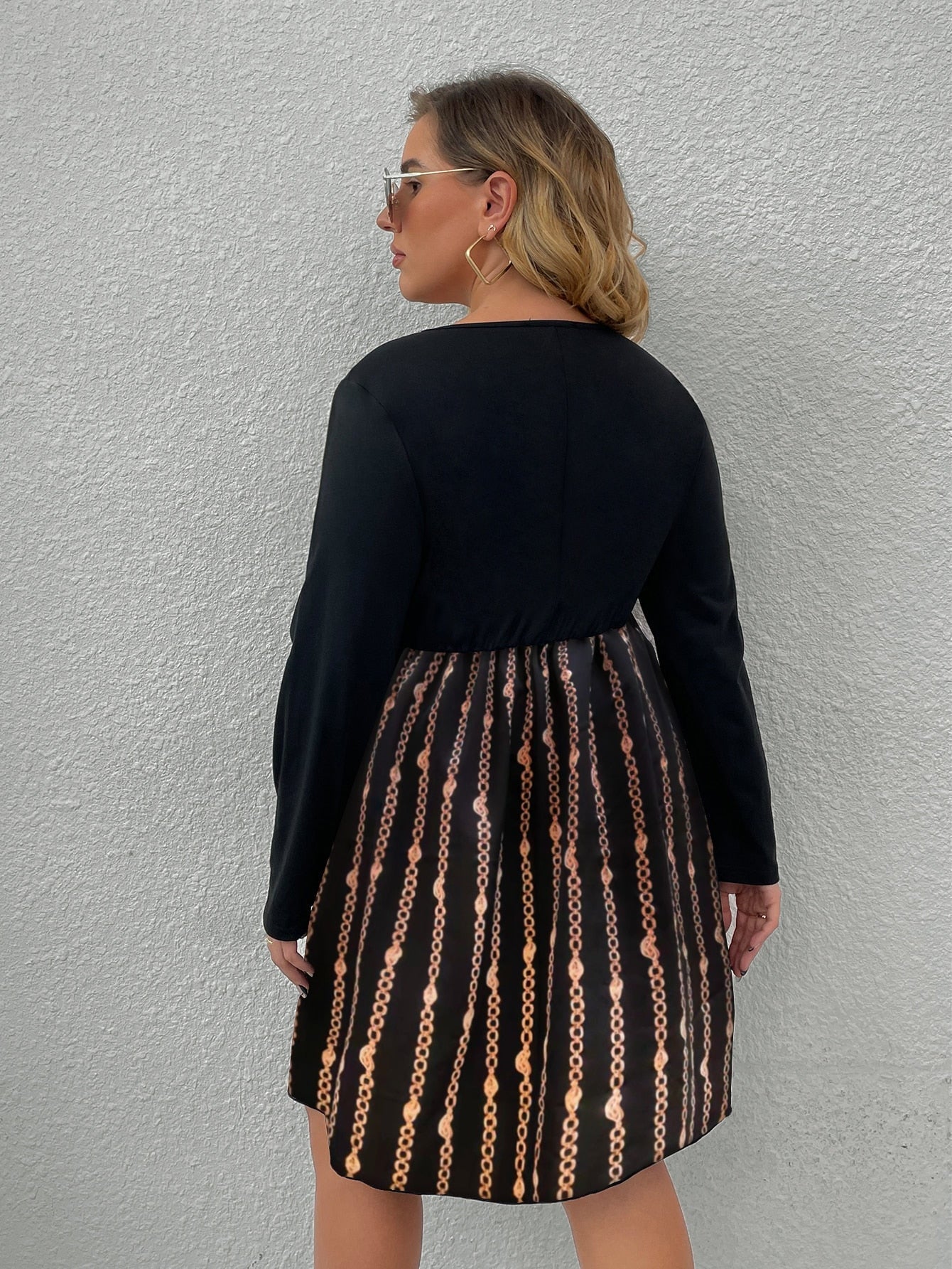 JuliaFashion-Curvy Elegant Chic Patchwork A Line Casual Dress