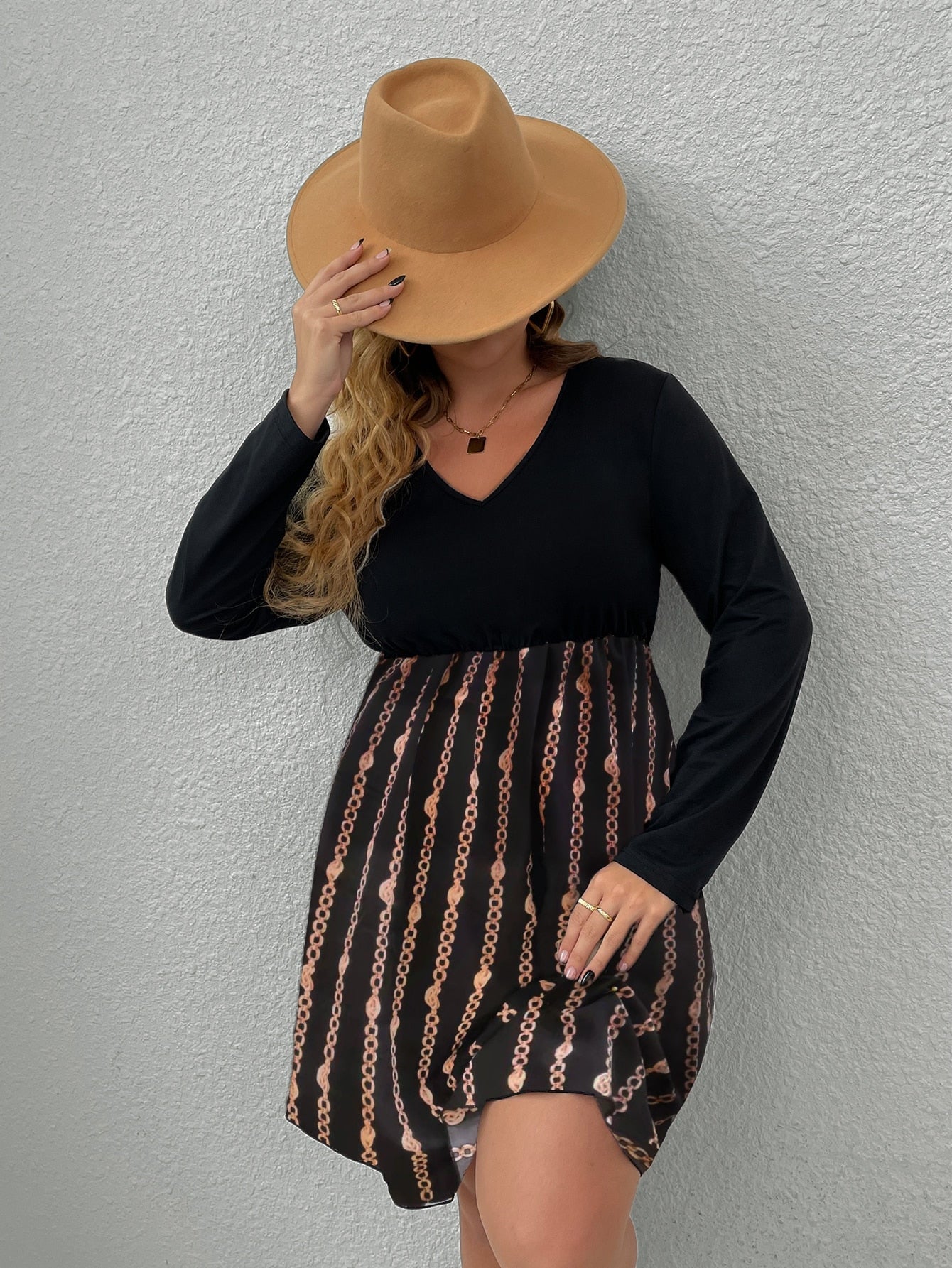 JuliaFashion-Curvy Elegant Chic Patchwork A Line Casual Dress